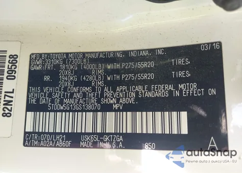 2016 Toyota Sequoia Platinum 5.7L V8 from USA, damaged, VIN 5TDDW5G13GS138070